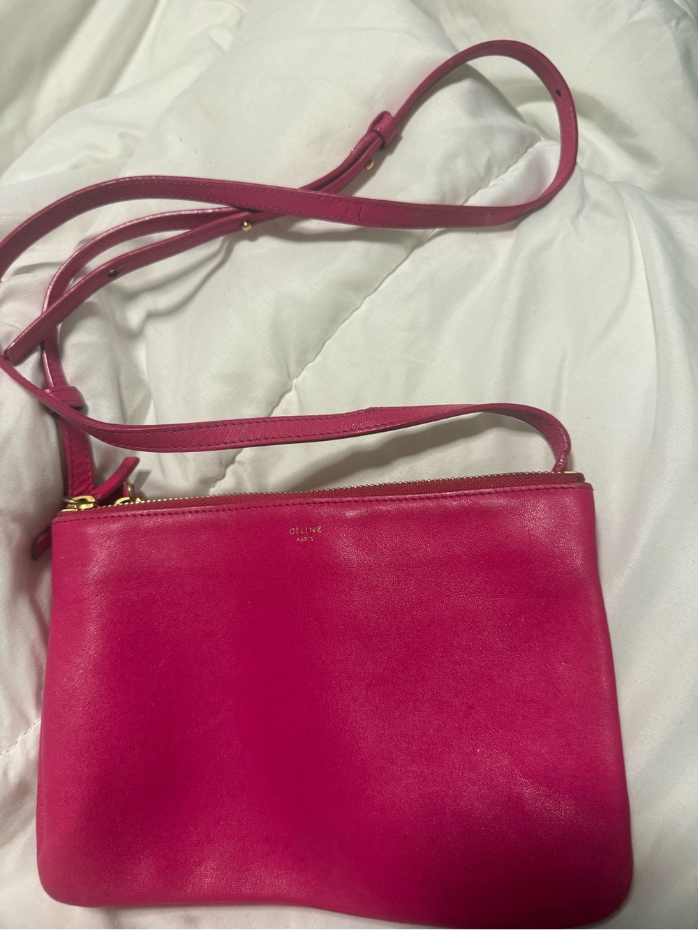 Celine Hot Pink Leather Crossbody Trio Bag